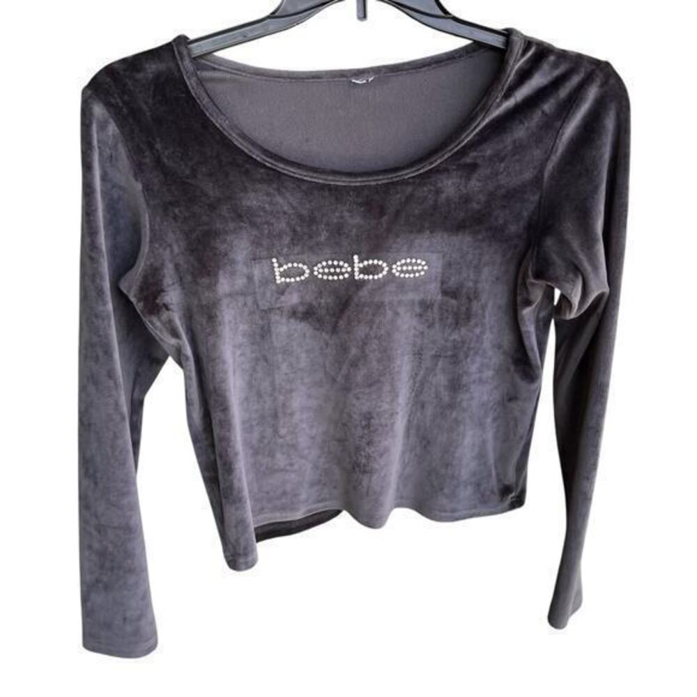 BEBE Black Velvet silver rhinestones Y2K Sz L